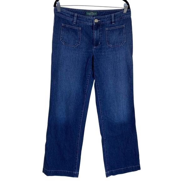 L-Ralph Lauren Sz 10 Y2K Blue Pinstriped Relaxed Wide Leg Jeans Patch Pockets - Picture 1 of 16